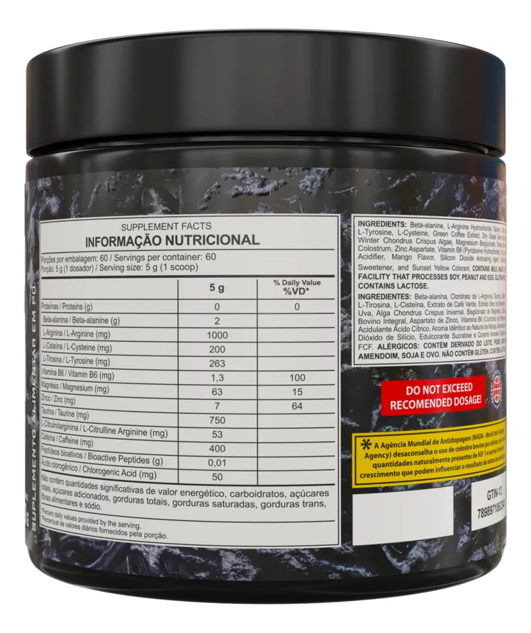 Pre Treino Venom Underground 300g tabela nutricional