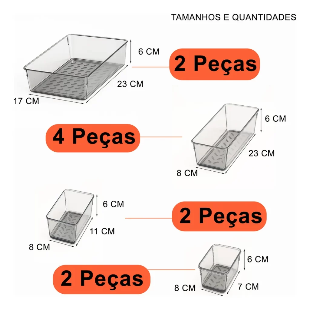 Kit 10 Organizador Multiuso Modular Gaveta Acrilico