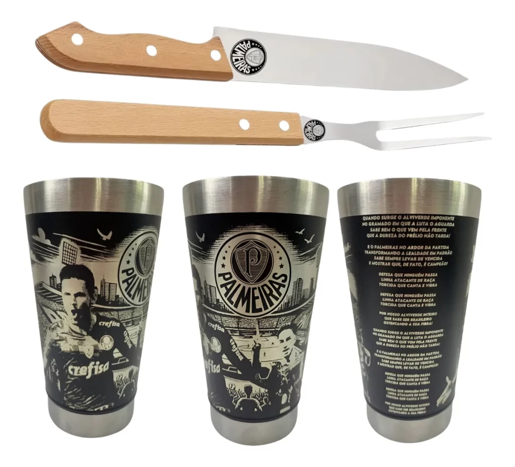 Kit Churrasco 2pç + Copo Termico Palmeiras
