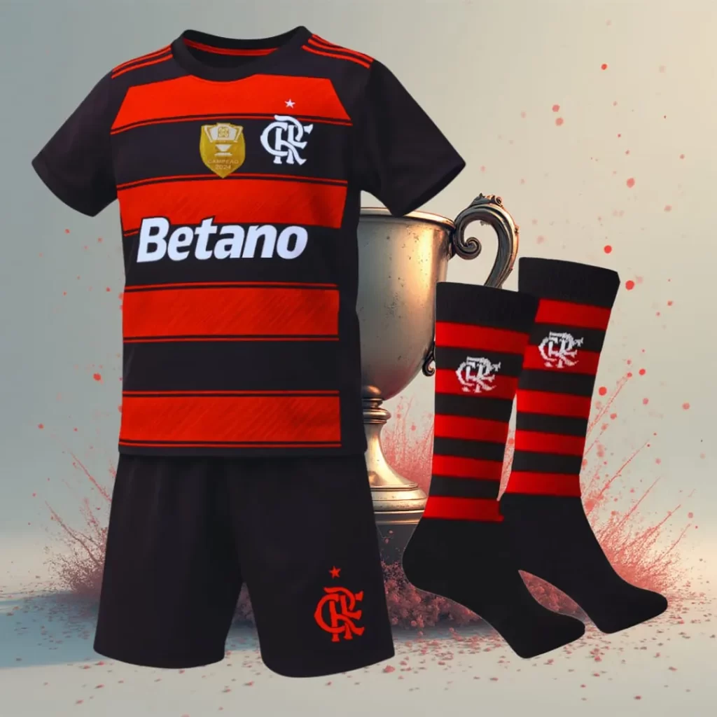 Kit Conjunto Infantil Futebol Do Mengão Com Meião Rubro